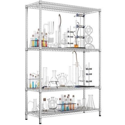 3400 LBS Garage Shelving Wide Storage Shelves 4 Tier Metal Shelves Heavy Duty Adjustable Utility Shelf Rack Chrome 17.7" D x 47.2" W x 70.4" H (4 Tier, 17.7" D x 47.2" W x 70.4" H / Chrome)