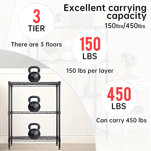 3 Tier Wire Shelf (Black / 23"D x 13"W x 30"H)