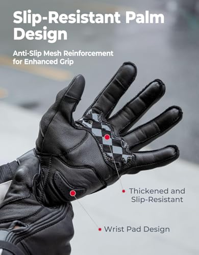 Motorcycle Leather Gloves (Black / XX-Large)