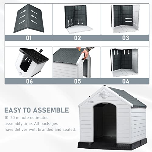 Durable Waterproof Plastic Dog House for Small to Large Sized Dogs (Gray / 34"L x 31"W x 32"H)