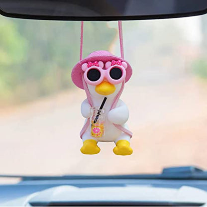 Pink Car Accessories for Women Girl of Swinging Duck Car Hanging Ornament Cute Cool Decorations Rear View Mirror Hanging Accessories Pendant Charm (S)