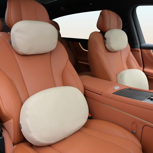 Car Headrest and Lumbar Support Pillow for Car Office Chair (Beige / 2 Pieces)