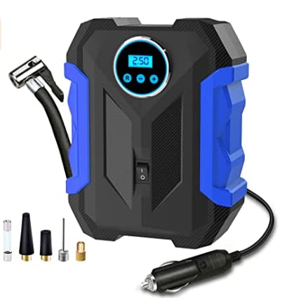 Digital Air Compressor for Car Auto Pump Portable Tire Inflator with LED Light DC 12V (Blue)