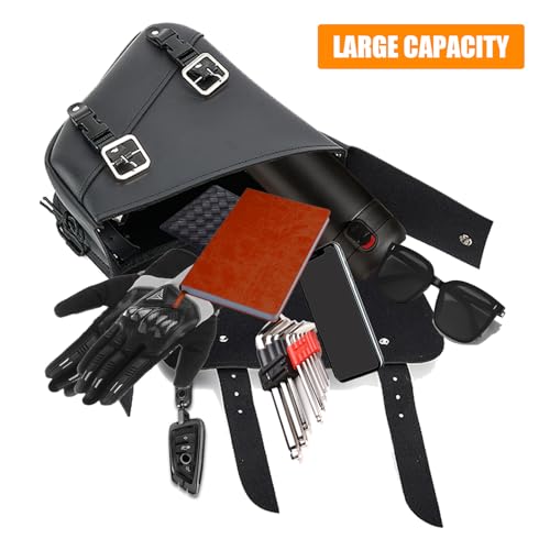 Motorcycle Saddle Bags Solo Swing Arm Bag For Sportster Softail PVC Waterproof Motorcycle Luggage Bags for Motorcycle or Bike (Black / Left Side)