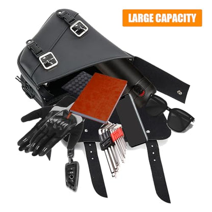 Motorcycle Saddle Bags Solo Swing Arm Bag For Sportster Softail PVC Waterproof Motorcycle Luggage Bags for Motorcycle or Bike (Black / Left Side)