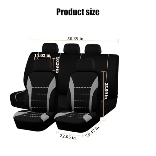 Polyester Full Car Seat Cover Set with Sponge Padding (Gray/Black)