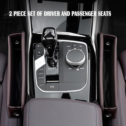 Universal Fit Premium Leather Car Seat Gap Filler Organizer (Brown，2 Pack)