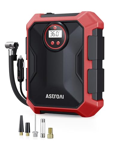 Tire Inflator Portable Air Compressor 12V DC Integrated Storage (Red)
