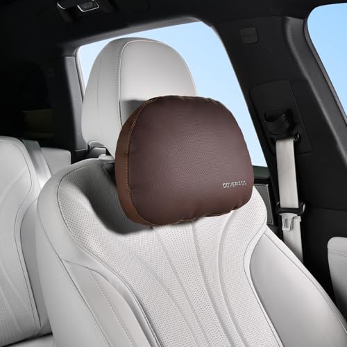 Leather Car Headrest Pillow Car Neck Pillow with Adjustable Strap (Coffee / 1 Piece)