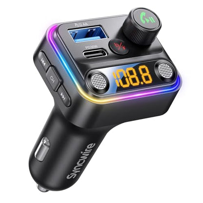 Bluetooth 5.4 FM Transmitter Car Adapter with Light Switch (Black)