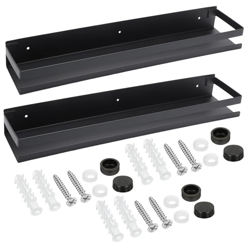 2 Pieces Stainless Steel Shelf Bathroom Shower Floating Shelves Wall Mounted Shower Caddy Basket Shelf Storage Organizer Shelves for Bathroom (19.69 Inches/ 50 cm / Blacks)