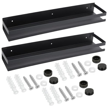 2 Pieces Stainless Steel Shelf Bathroom Shower Floating Shelves Wall Mounted Shower Caddy Basket Shelf Storage Organizer Shelves for Bathroom (19.69 Inches/ 50 cm / Blacks)