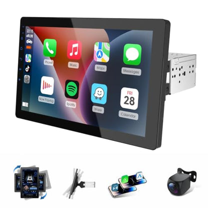 10 inch Single Din Radio Android 13 Car Stereo with Wireless Apple Carplay & Android Auto