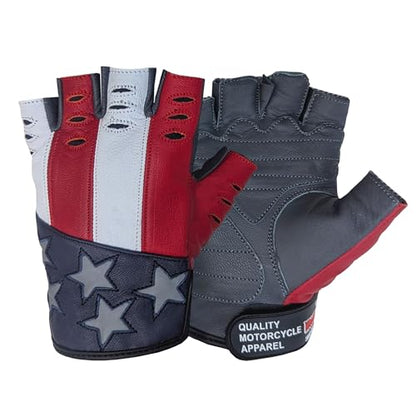 Hugger American Flag Fingerless Leather Gloves for Men (American Flag / Small)