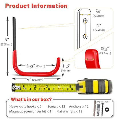 4 Inch Garage Hooks (Red)