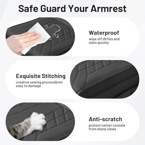 4-in-1 Center Console Cover for Tesla Model Y/Model 3 2020-2026 Accessories Armrest Cushion with Multi-Purpose Storage Leather Middle Console Cover for Model Y Juniper/Model 3 Highland (12)20-26|Model Y&3|Black,+Thick,+ Pockets)