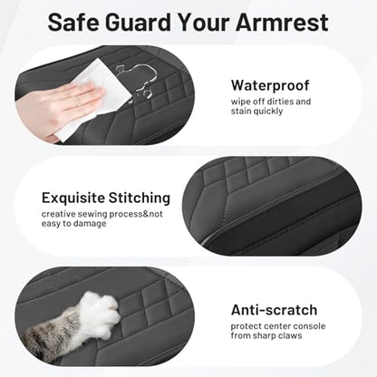 4-in-1 Center Console Cover for Tesla Model Y/Model 3 2020-2026 Accessories Armrest Cushion with Multi-Purpose Storage Leather Middle Console Cover for Model Y Juniper/Model 3 Highland (12)20-26|Model Y&3|Black,+Thick,+ Pockets)