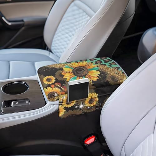 Sunflower Leopard Print Green Car Center Console Pad Comfortable Anti (Sunflower Leopard Print Green)