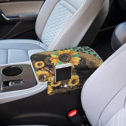 Sunflower Leopard Print Green Car Center Console Pad Comfortable Anti (Sunflower Leopard Print Green)