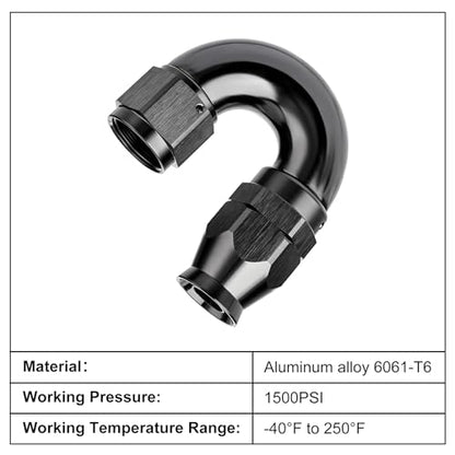 10AN 180 Degree PTFE One Piece Full Flow End Hose Fitting Aluminum Black (10AN / 180 Degree)