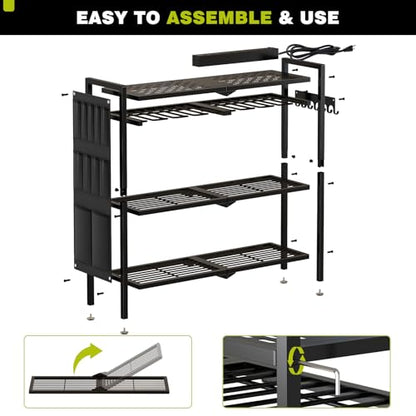 Power Tool Organizer Cart with Charging Station (Black)