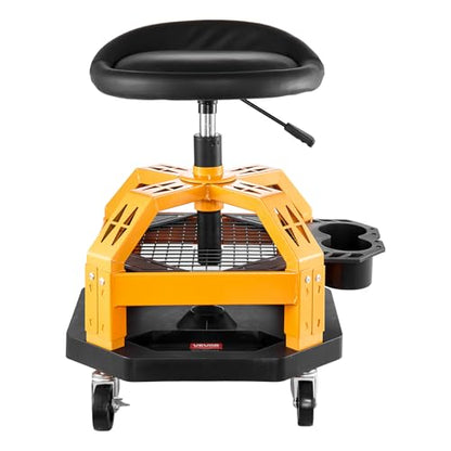 Mechanic Stool Dual Storage Trays Rolling Stool and Garage Stool with Adjustable Height 23.6 (Yellow)