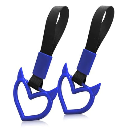 2 Pcs Devil Heart Shaped Car Handle Strap (Blue)