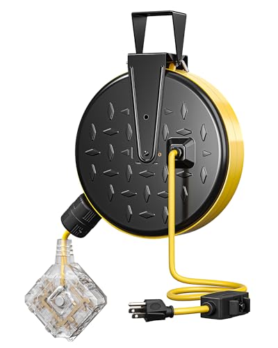 Retractable Extension Cord Reel (Black 6 Outlets+twist Lock)