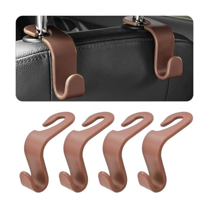 4 Pack Car Seat Headrest Hooks for Vehicle Seats (Brown)