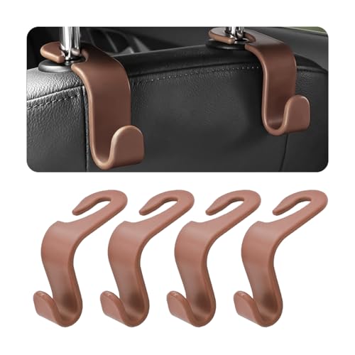 4 Pack Car Seat Headrest Hooks for Vehicle Seats (Brown)