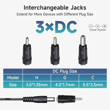 UL Listed 15V 1A 6 ft AC DC Power Supply Adapter with 3 Tips Replacement Backup Cord for Litter (15V1A+3 Tips)