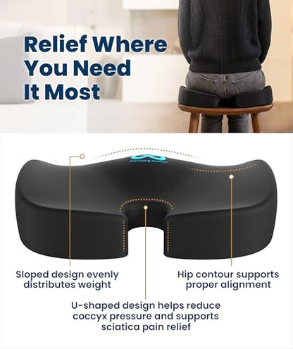 Doctor Recommended Memory Foam Seat Cushion for Office Chairs & Car (Black / Large)