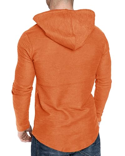 Mens Fashion Athletic Hoodies Sport Sweatshirt Solid Color Fleece Pullover Orange (Large / Orange)