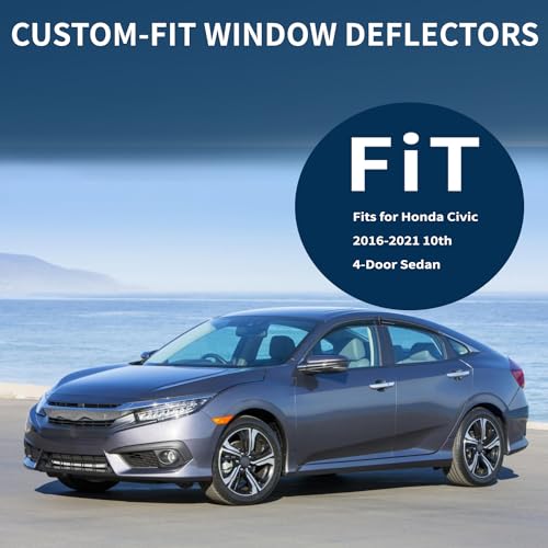 4PCS Rain Guards Window Visors Wind Deflector Fits for Honda Civic 2016 (For 2016-2021 Honda Civic)