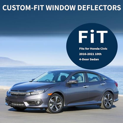 4PCS Rain Guards Window Visors Wind Deflector Fits for Honda Civic 2016 (For 2016-2021 Honda Civic)