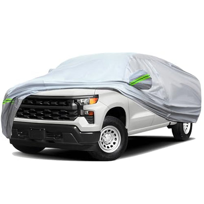 6 Layers Full Car Cover Waterproof All Weather Truck Covers (Green reflective strip / Pickup-M ( Fit for Pickup 198"- 220" ))