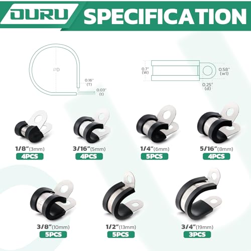 30PCS Cable Clamps Assortment Kit (30pcs - 1/8", 3/16", 1/4", 5/16", 3/8", 1/2", 3/4")