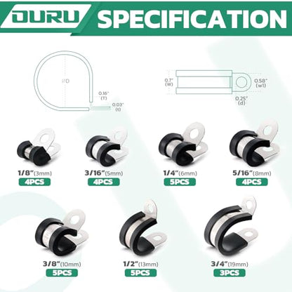 30PCS Cable Clamps Assortment Kit (30pcs - 1/8", 3/16", 1/4", 5/16", 3/8", 1/2", 3/4")
