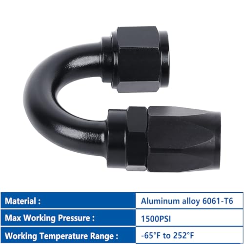 Swivel 6AN Fitting 180 Degree For CPE Braided Hose End Black 2Pcs (6AN 180° 2Pcs)