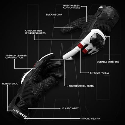 Leather Motorcycle Gloves for Men (White / 3X-Large)