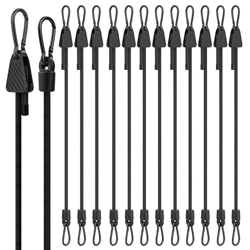 Bungee Cords with Hooks (Black / 60" - 12 Pack - Black)