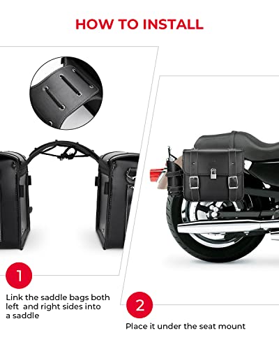 PU Leather 20L Motorcycle Saddlebags with Cup Holder Throw Over