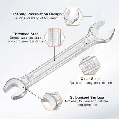 5pcs Double Open End Wrench 8mm x 10mm Metric 15 Degree Offset Angle Small Flat Head Wrench Galvanizing Open Ended Spanner for Automotive Repair Furniture Assembly (8mm x 10mm)
