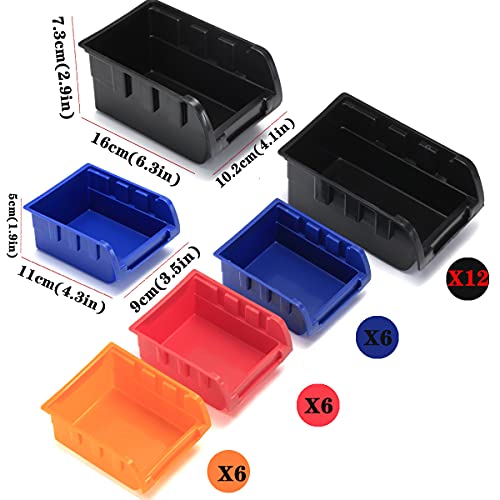 Wall Mounted Storage Bins Parts Rack 4 Colors Bin Organizer Garage Plastic Shop Tool (50.4"*32.4" / Classic)