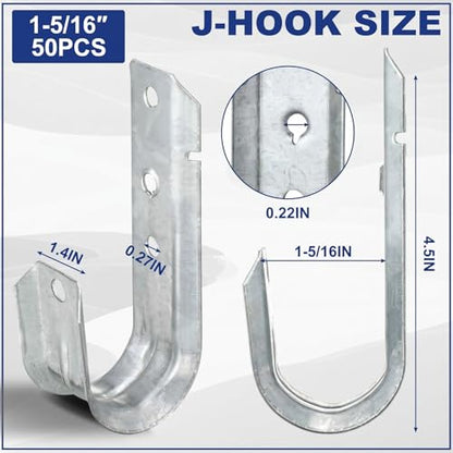 50 J Hooks for Hanging Heavy Duty J Hooks (Modern / 1/5-16 Inch)