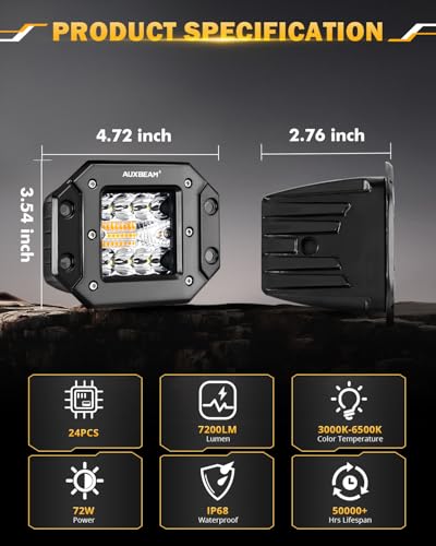 6 Modes Amber White 5 Inch 72W Flush Mount LED Light Pods (Amber White 5" Flush Mount)