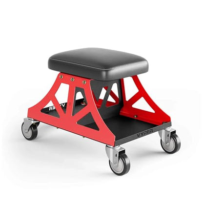 Vyper Low Pro Garage Stool with Removable Seat for Mechanics (Black Seat, Red Frame)