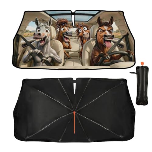 Funny Horse Car Windshield Sun Shade Umbrella Sunshade Block UV Rays Sun Visor Protector Auto Windshield Sunshade to Keep Vehicle Cool for Cars Trucks & Suvs 57 X 30 in (57'' X 30'' / 28-3-26-REY-3)
