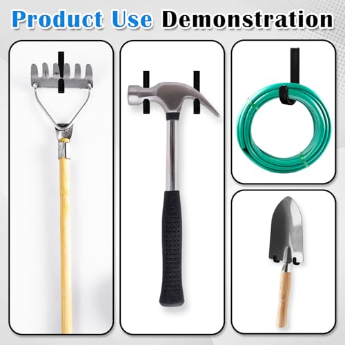 4 Pcs J Tool Hooks Plastic Multi Purpose Shed Accessories for Wall Black Shed Hanger Storage for Garage Hanging Shovel Rake Sports Equipment