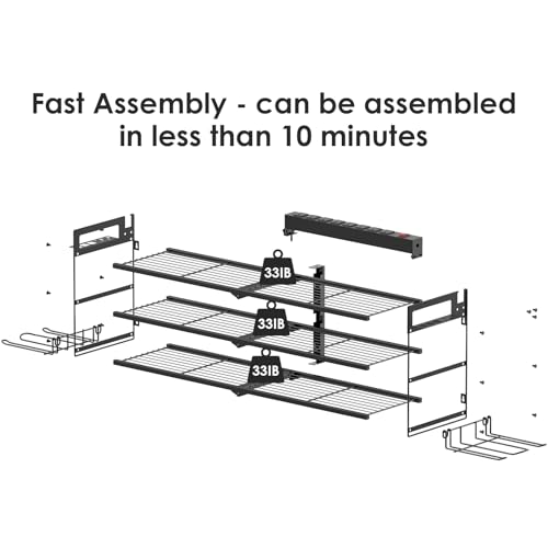 Large Garage Tools Storage with Charging Station. Power Tool Battery Organizer Utility Shelf with Power Strip. 4 Drills Holder Wall Mount Rack (Large / 3 Layer)